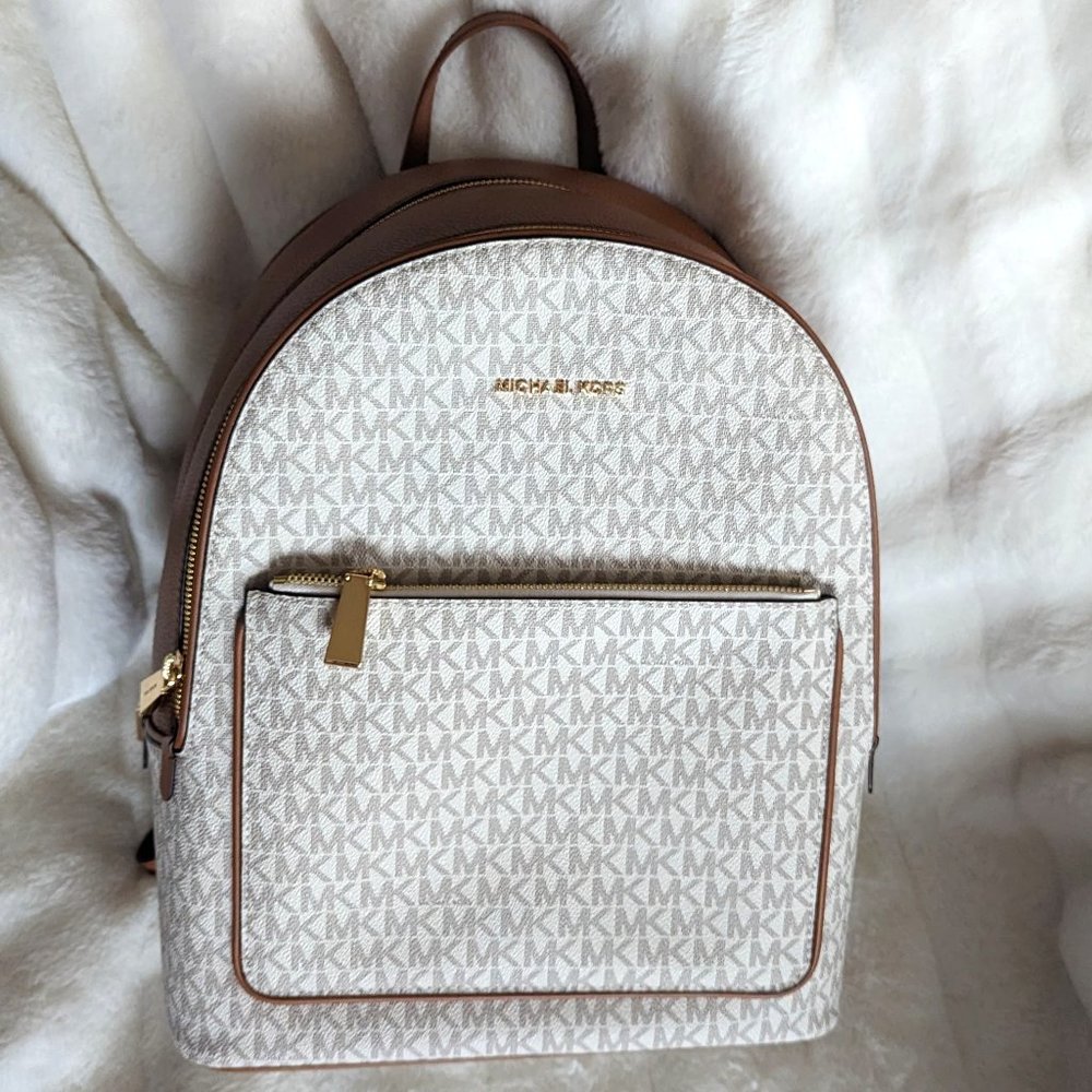 Michael Kors:  Adina Large Logo Backpack - Vanilla/ Acorn